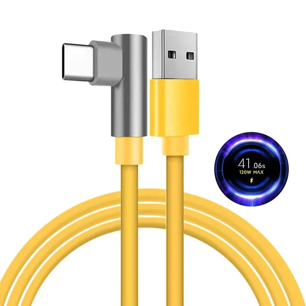 6A Type C Elbow Data Cable 120W Super Fast Charging 90° Degree For Xiaomi 15 14 Ultra Redmi Quick Charge Line Phone Accessories