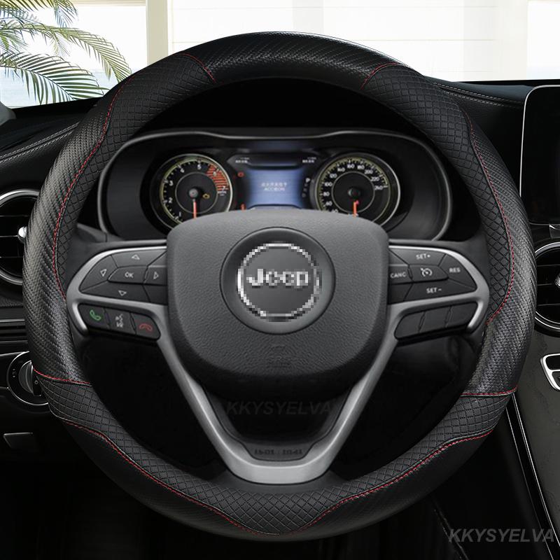 Carbon Fiber Leather Car Steering Wheel Cover for Jeep Grand Cherokee ZJ WJ WK WK2 WL 1993- 38cm Auto Interior Accessories