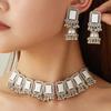 Bohemian Rhinestone Bell Tassel Earrings & Geometric Necklace Jewelry Set for Women