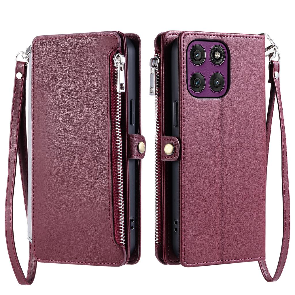 For Motorola Edge 60 Pro 5G Case TPU + PU Leather Wallet Phone Cover with Wrist Strap