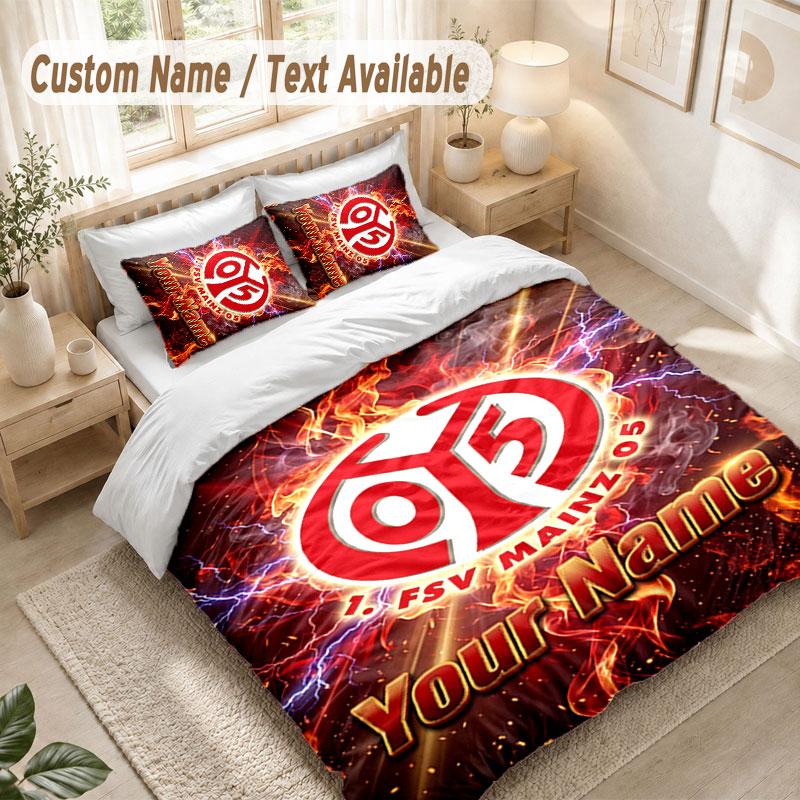 Custom Name Bedding Set 3 PiecesMainz 05 Print Duvet Cover + 2 Pillowcases Soft Bed Decor