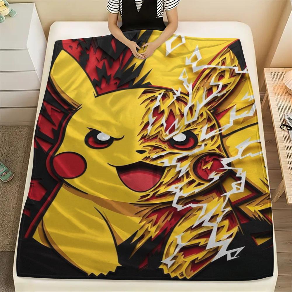 Pikachu Warm Flannel Blanket Print Style for Bed Sofa Chair Travel Picnic.-TING