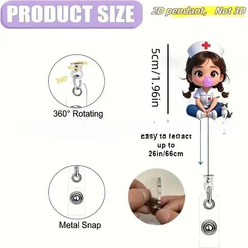 1pc Nurse Themed Retractable Badge Reel Acrylic ID Holder Clip for Hospital Office School Workers