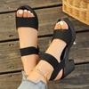 Sandals women's large size summer new muffin thick high heel thick sole solid color women's sandals batch
