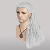 The Witcher 3: Wild Hunt Synthetic Hair Long Silver White Wavy Men'S Geralt Cosplay Wig for Halloween Christmas School