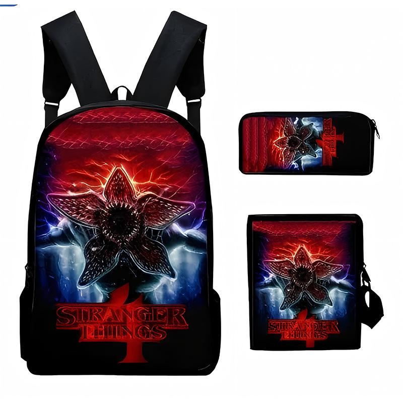 Stranger Things Schoolbag, Pencil Bag, Meal Bag To Map Z Three-Piece Large-Capacity Backpack Colorful