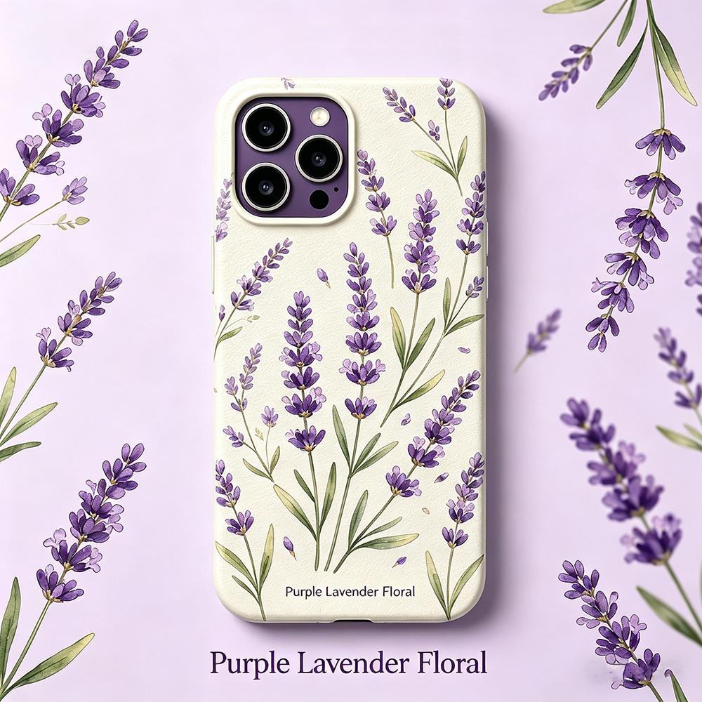 Purple Lavender Floral Print Mint Matte Phone Case For iPhone 17 16 15 14 13 12 11 Pro Max 16 Plus Bumper Case Cover Coque