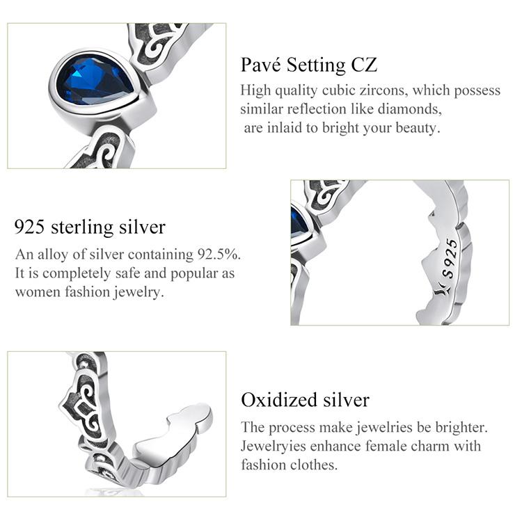 WOSTU Bague ajustable en argent Sterling 925 pour femmes, motif Vintage et goutte d'eau, bijoux à la mode