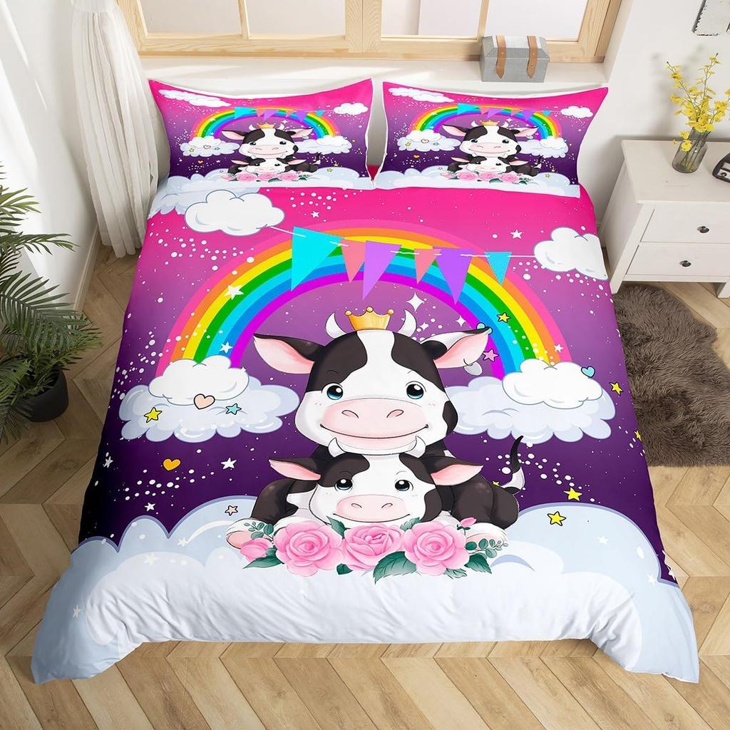 Kreskówkowa Poszwa na Kołdrę Krowa Mleczna Twin King Zachodnie Zwierzę Gospodarskie Poszwa na Kołdrę Na Walentynki Dekoracja Pokoju Mikrofibra Zestaw Pościeli