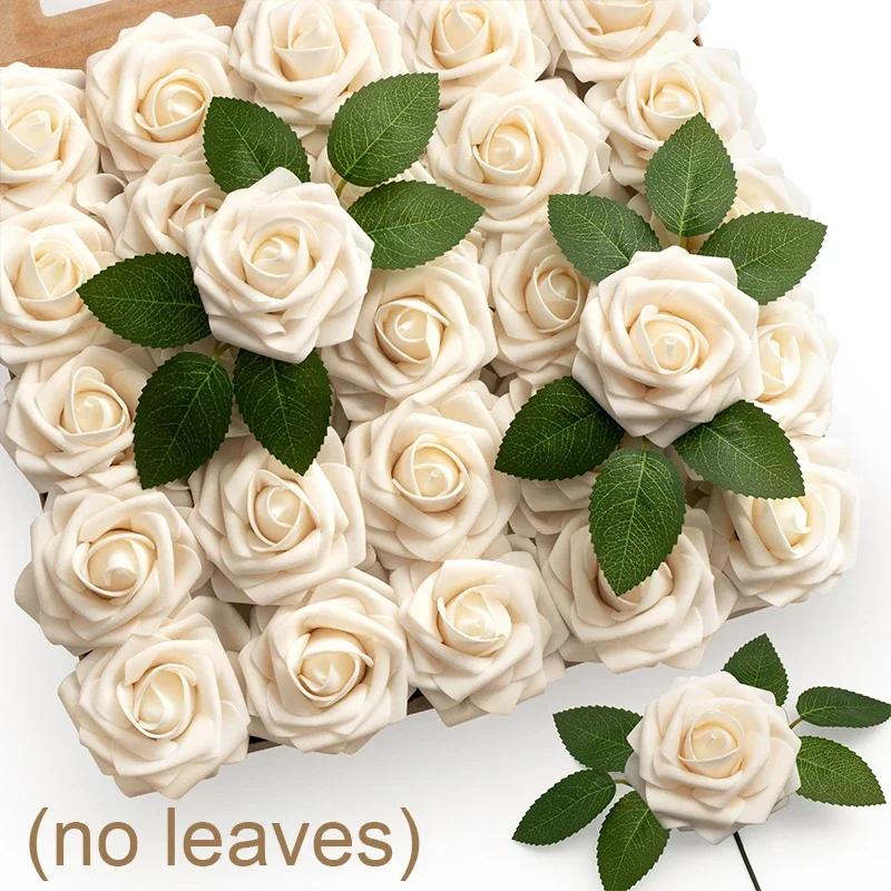 30/5Pcs Artificial Roses Flowers Foam Fake Rose Heads With Stems For DIY Wedding Bouquets Home Party Tables Decorations Supplies