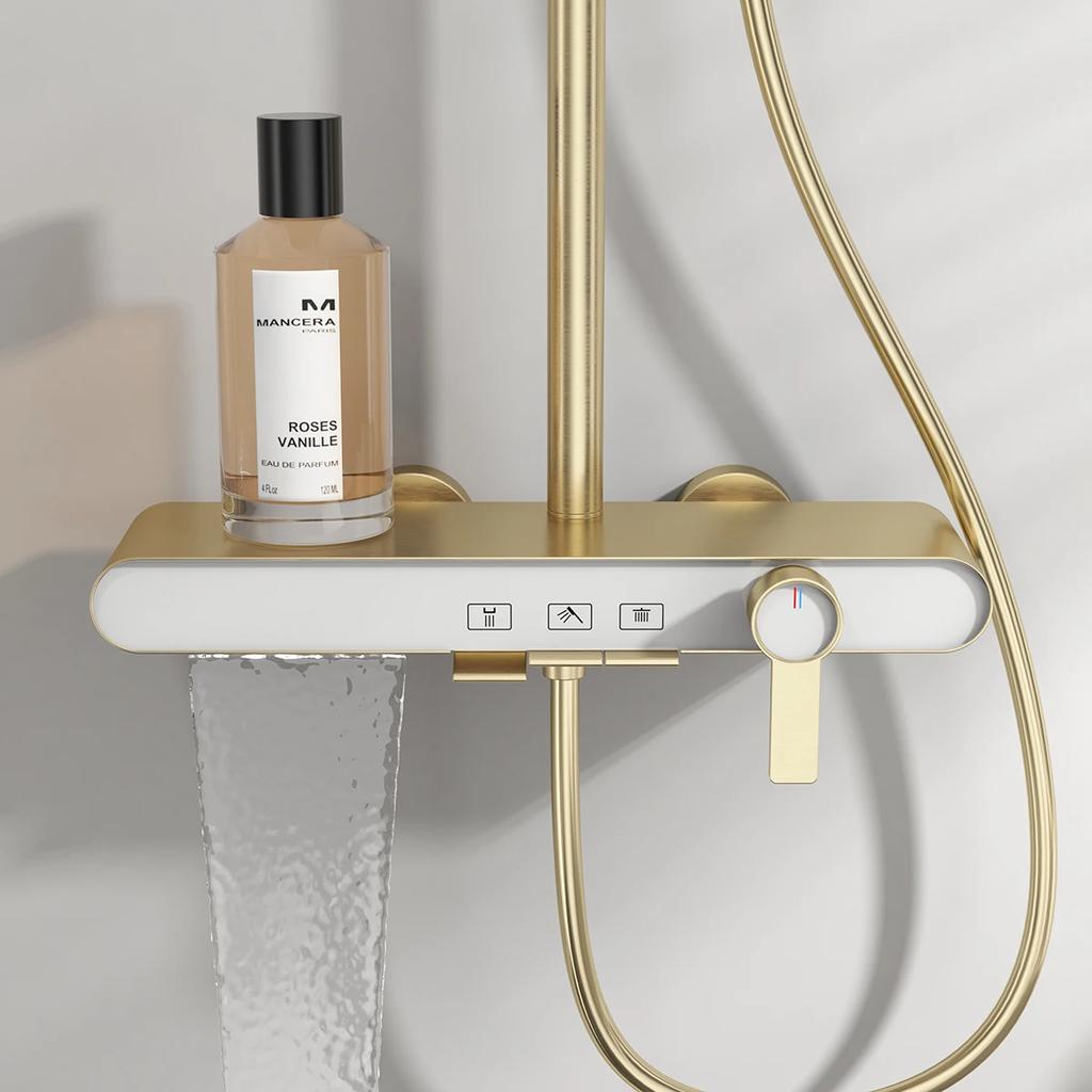 Hot Cold Bathroom Shower System Faucets 12 Inch Round Rain Shower Head Brushed Rose Gold Hot Cold Waterfall Bathroom Shower Set