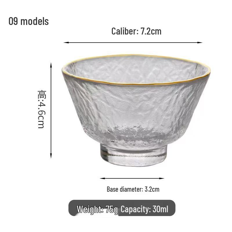 Japanese Crystal Glass Kung Fu Tea Cup with Gold Painting - Small Tasting Bowl