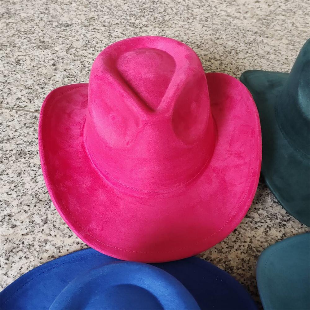 New Blue Suede Hat 7.5Cm Western Cowboy Women'S Fedora Hat Men'S Church Jazz Hat Fashion Travel Party Hat Denim Hat