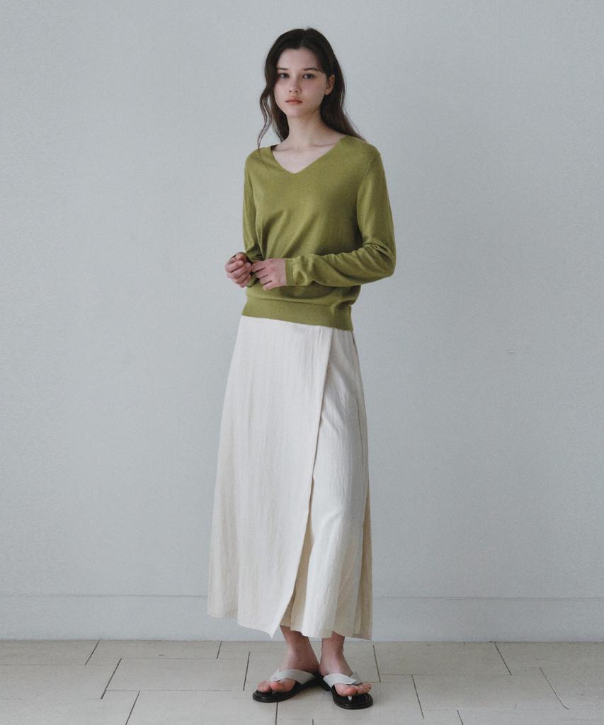 Wednesday Oasis For Woman Soft Lean V-Neck Knit_Olive(Wc26Kn13)