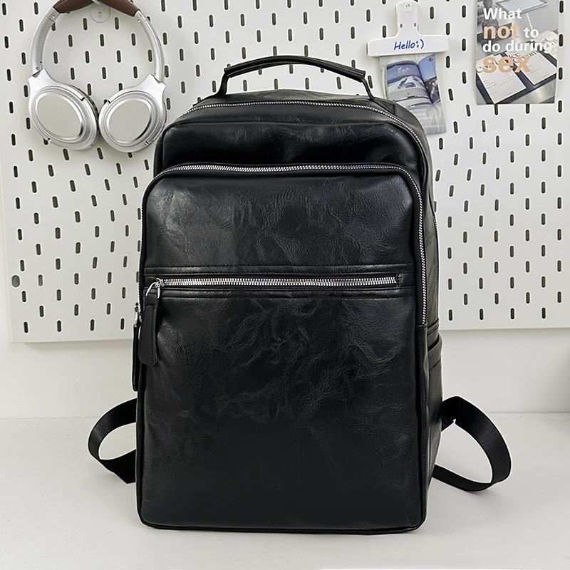 Schoolbag New PU Leather Waterproof Men's Backpack Large Capacity Casual Business Computer Bag Men's Bag Trendy Cool Student School Bag