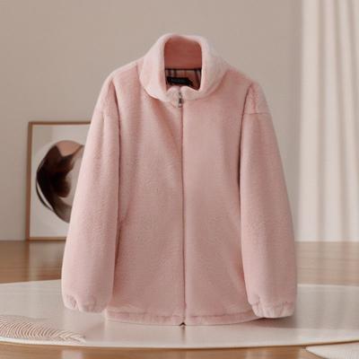 Women's Coral Fleece Jacket Autumn Winter Loose Warm Plush Jacket Stand Collar Thick Cotton Plush Jacket