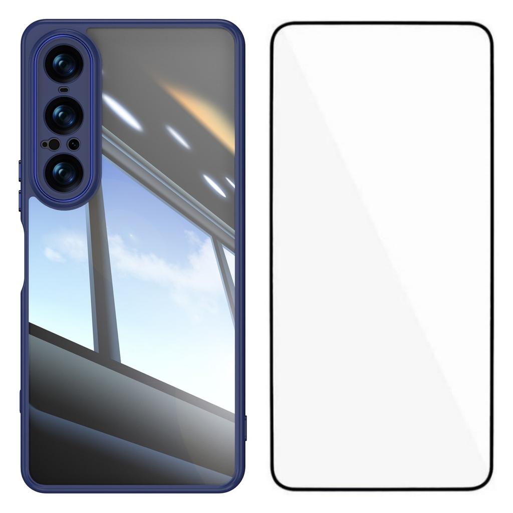 For Sony Xperia 1 VII TPU Case WANLONFENG Shockproof Clear Phone Cover with Tempered Glass Film