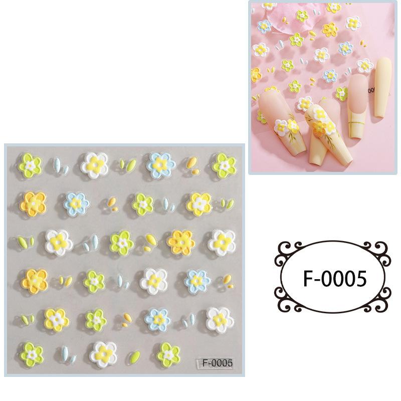 Cartoon Nail Art Stickers Embossed 5D Three-dimensional Flowers Cute Small Fresh Waterproof Nail Stickers
