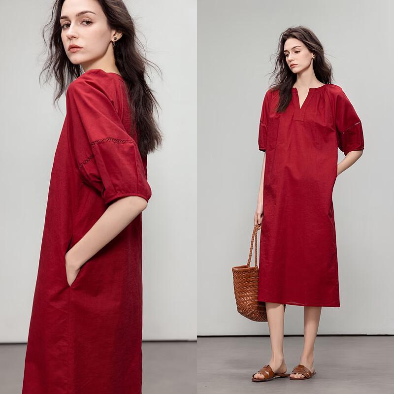 Chunmuch Women's Cotton Linen Blend Midi Dress