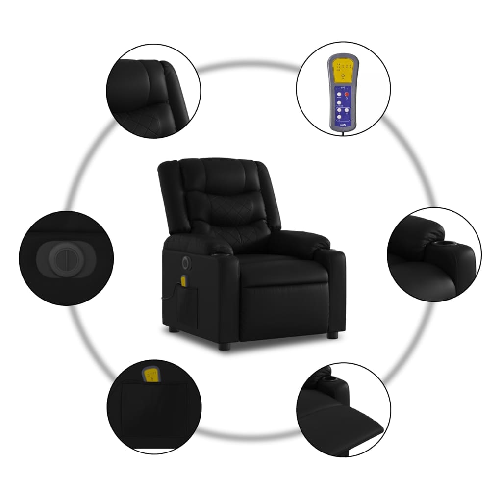 Vidaxl Reclining Lift Chair with Massage, Electric, Black