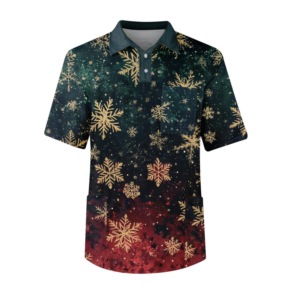 Men's Short Sleeve Button Lapel Solid Color Chest Pocket Dry-nurse Top