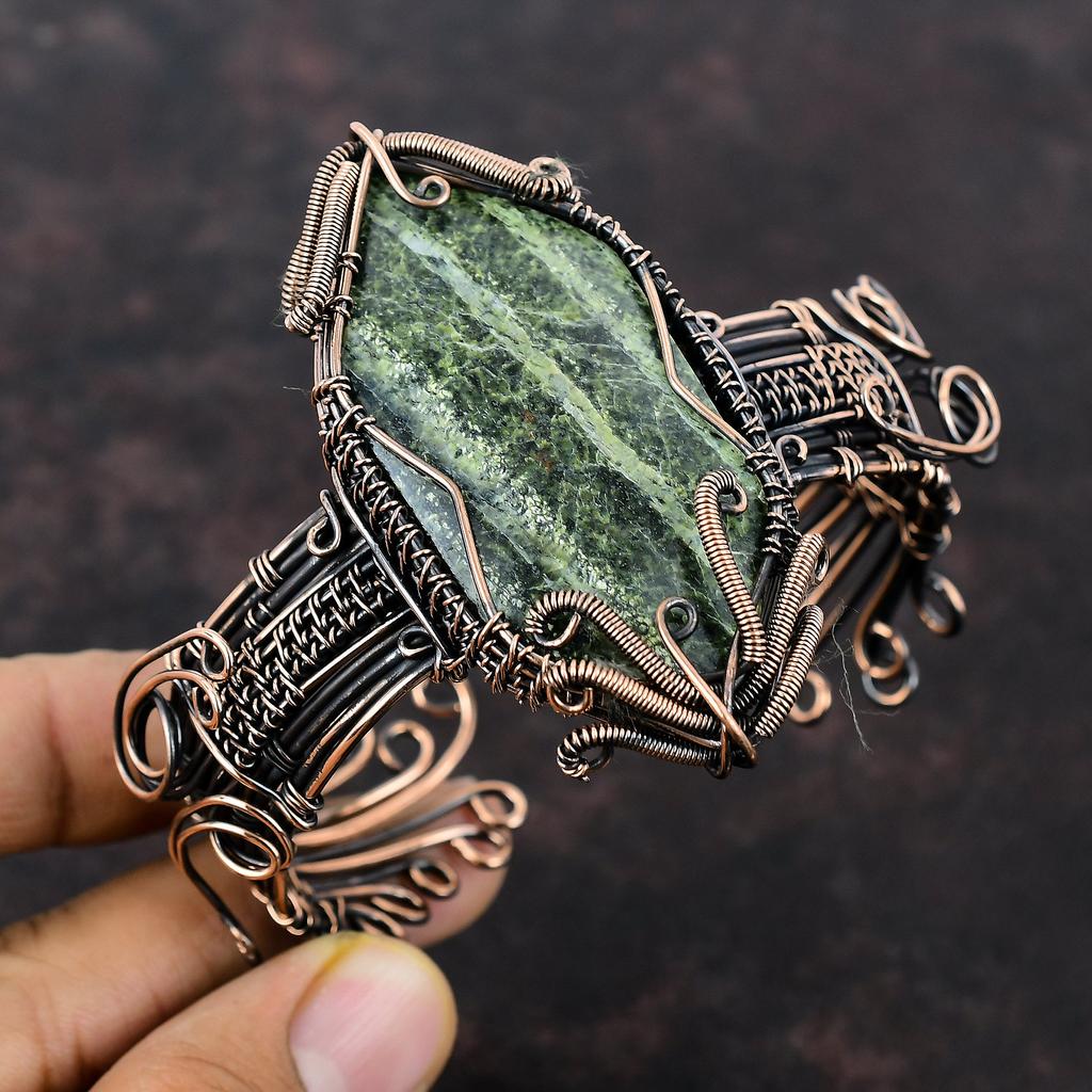 Green Swiss Opal Bangle Copper Wire Wrapped Jewelry Adjustable Cuff Bracelet Gemstone Cuff Bracelet Handmade Copper Bangle Gift For Mother
