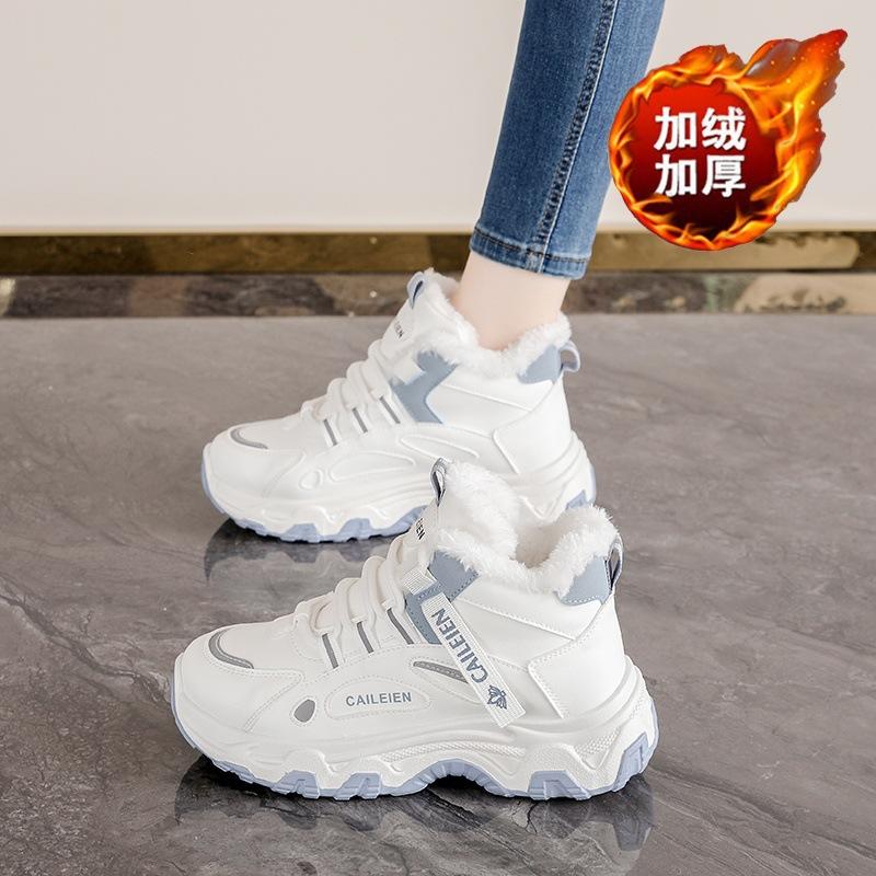 High top velvet dad shoes for women in winter 2025  new thick and warm cotton shoes height increasing sports shoes