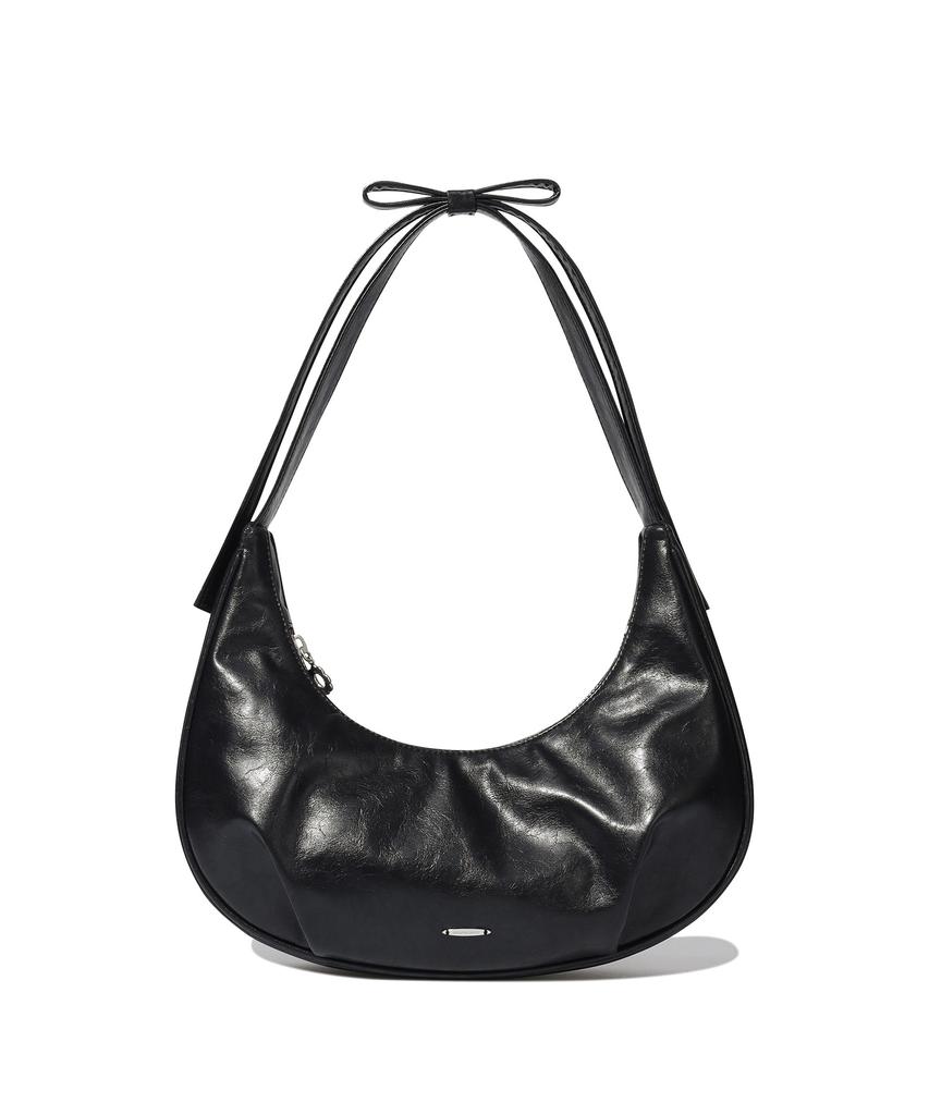 Covernat Woman Clover Heart Flat Ribbon Shoulder Bag Black