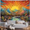 Serborlur Boho Sun Mountain Tapestry Trippy Forest Tree Tapestry Vintage Aesthetic Magic River Tapestries Nature Landscape Wall Hanging for Bedroom