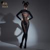 Sexy Women Patchwork Yoga Bodysuit Oil Glossy Shiny Open Crotch Shaping Tights Sheer See Through Cosplay Maid Leotard