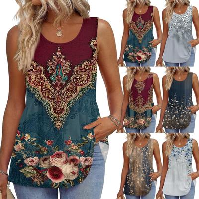 Camiseta sin mangas de cuello cuadrado para mujer, camiseta sin mangas estampada, casual, holgada, sin mangas
