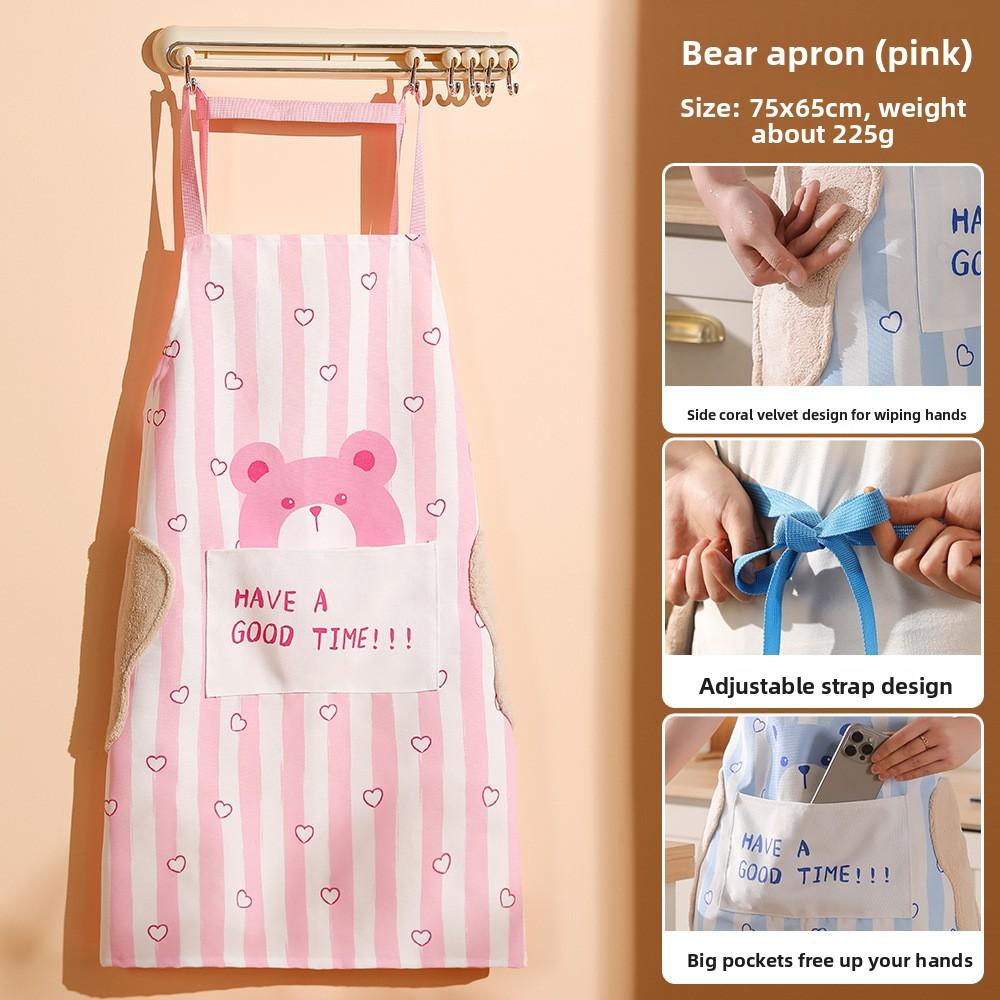 

Кухонный фартук для готовки с милым медведем, водонепроницаемый и жироотталкивающий, модный, протираемый, взрослая рабочая одежда для мужчин и женщин 65*75CM розовый