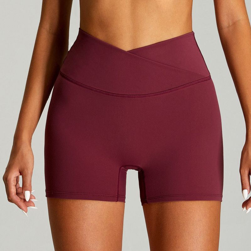 Fashion Export Nude Feel Cross High Waist Yoga Shorts Women s Outwear Running Fitness Pants Skinny Peach Hip Lifting Sport Fuchsia L
