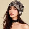 Trendy Plaid Slouchy Hat - Unisex Pleated Beanie for Spring & Summer