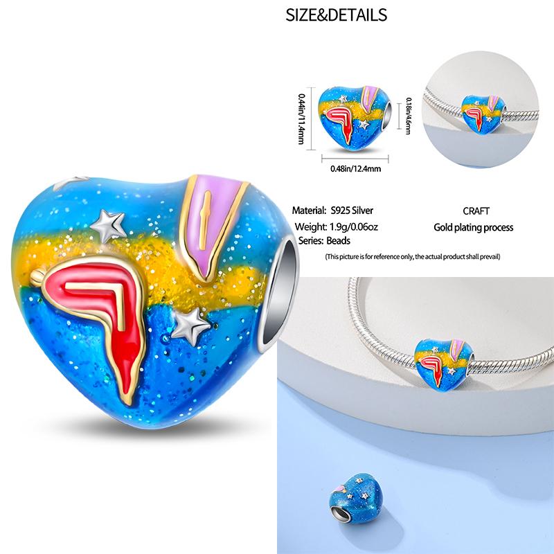 Copper Alarm Clock Starry Sky Pendant Heart-Shaped Charms Beaded Fit Original Bracelet Jewelry Women Diy