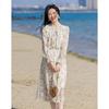 Demana Ruffled Lace A-Line Floral Midi Dress with Flowy Collar