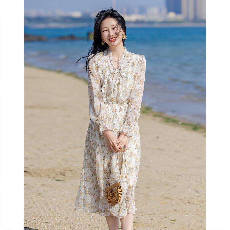 Demana Ruffled Lace A-Line Floral Midi Dress with Flowy Collar