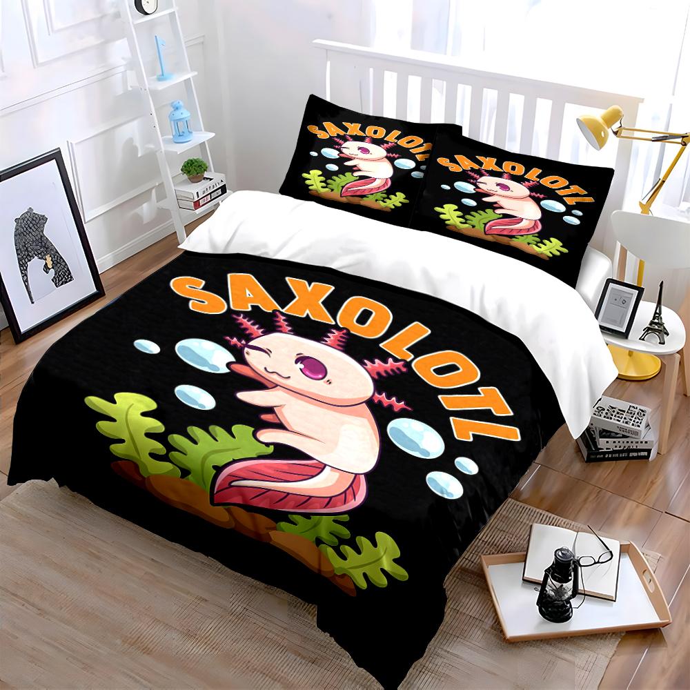 Axolotl Cartoon Design Bedding Set Bedding Set (1 Duvet Cover, 2 Pillowcases, Duvet Not Included)