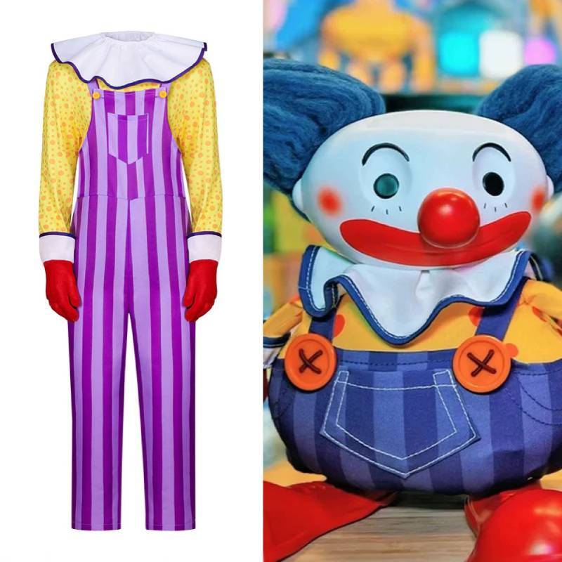 Toy Story Chuckles The Clown Cosplay Costume With Long Sleeve Top And Overalls For Halloween Dress Up