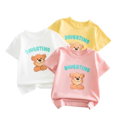 Children's Clothing Girls' Short-Sleeved T-shirt Summer New Baby Clothes Bear Bottoming Shirt