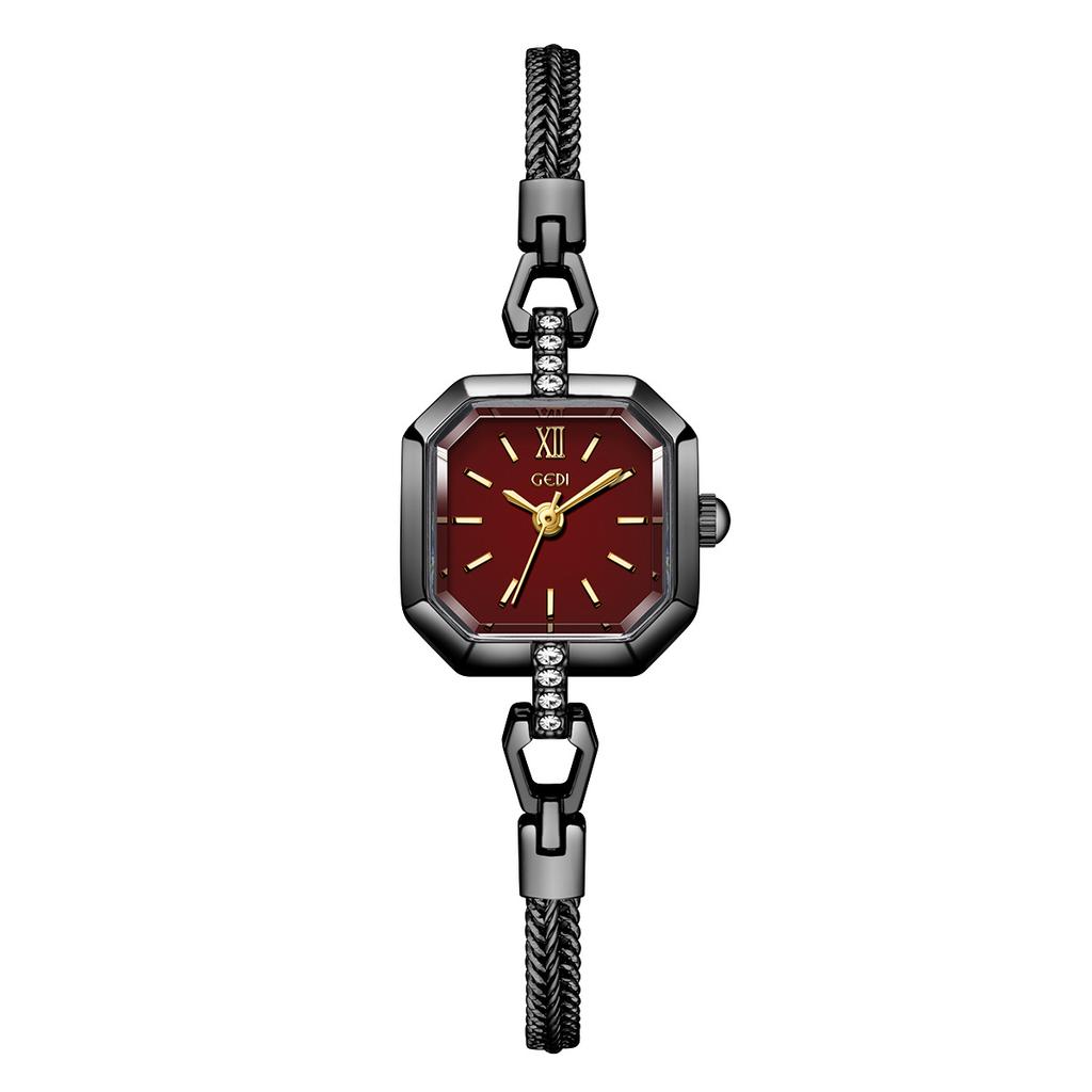 Square Fashionable Exquisite High-End Alloy Quartz Watch, Light Luxury Retro Niche High-Value Women'S Watch