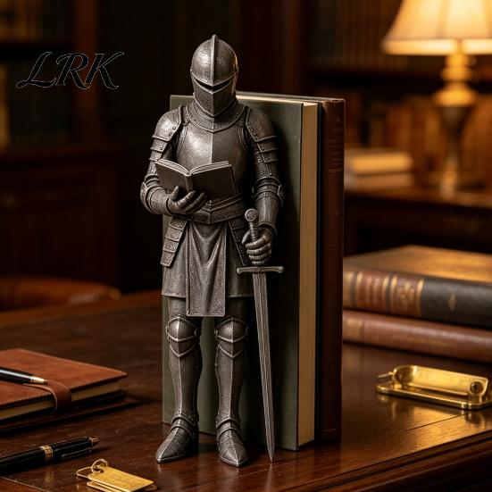 Office Desk Medieval Decoration Knight Bookshelf Decor, Armored Bookend Statue, Gothic Library Shelf Decoration, Detailed Armor Figurine Castle Theme