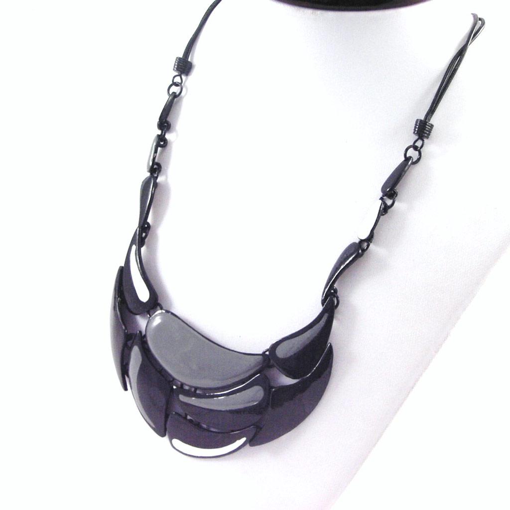 NOA [G5948] - Designer Necklace 'Harlequin' Gray Black