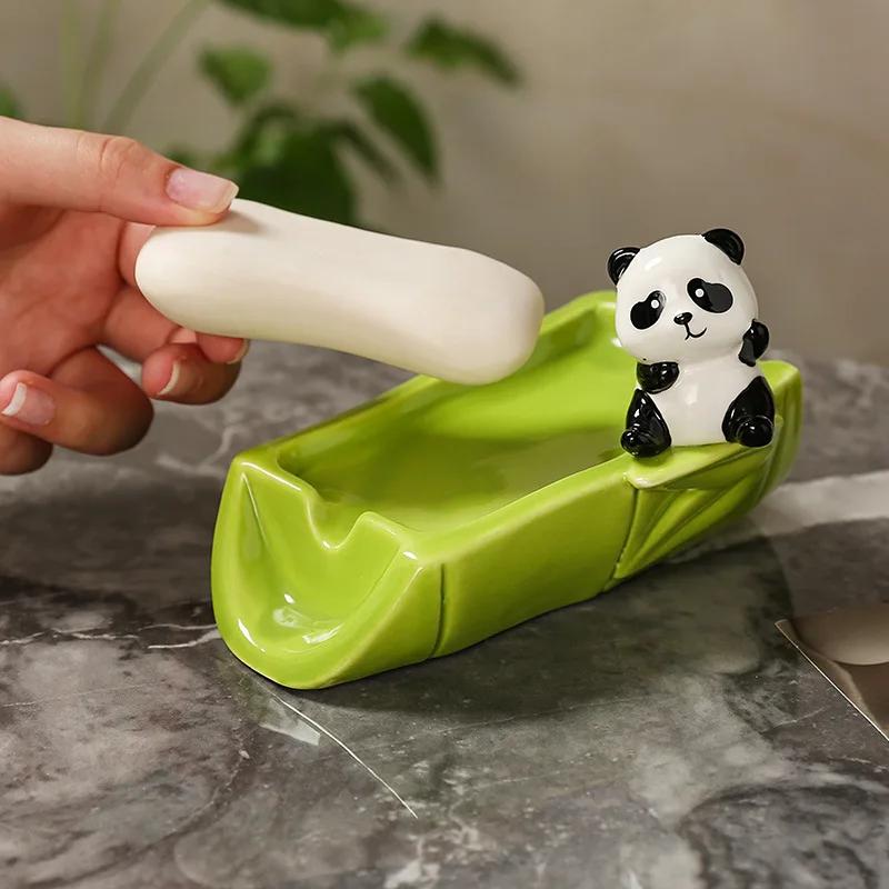 Ceramic Bamboo Soap Box Cute Panda Drain Soap Box Bathroom Decoration Kitchen Drain Rack Bathroom Accessories Cartoon Soap Box