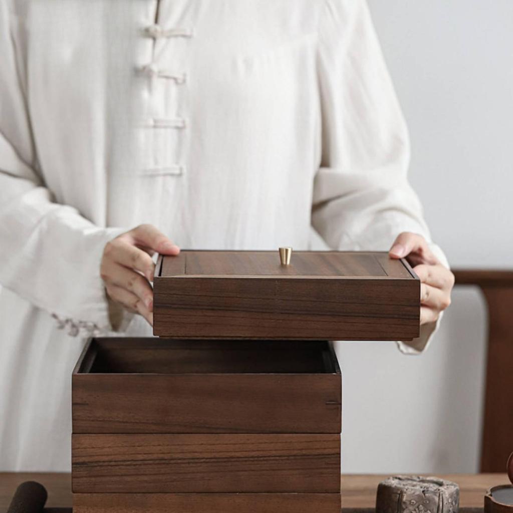 Wooden Tea Cake Storage Box Walnut Solid Wood