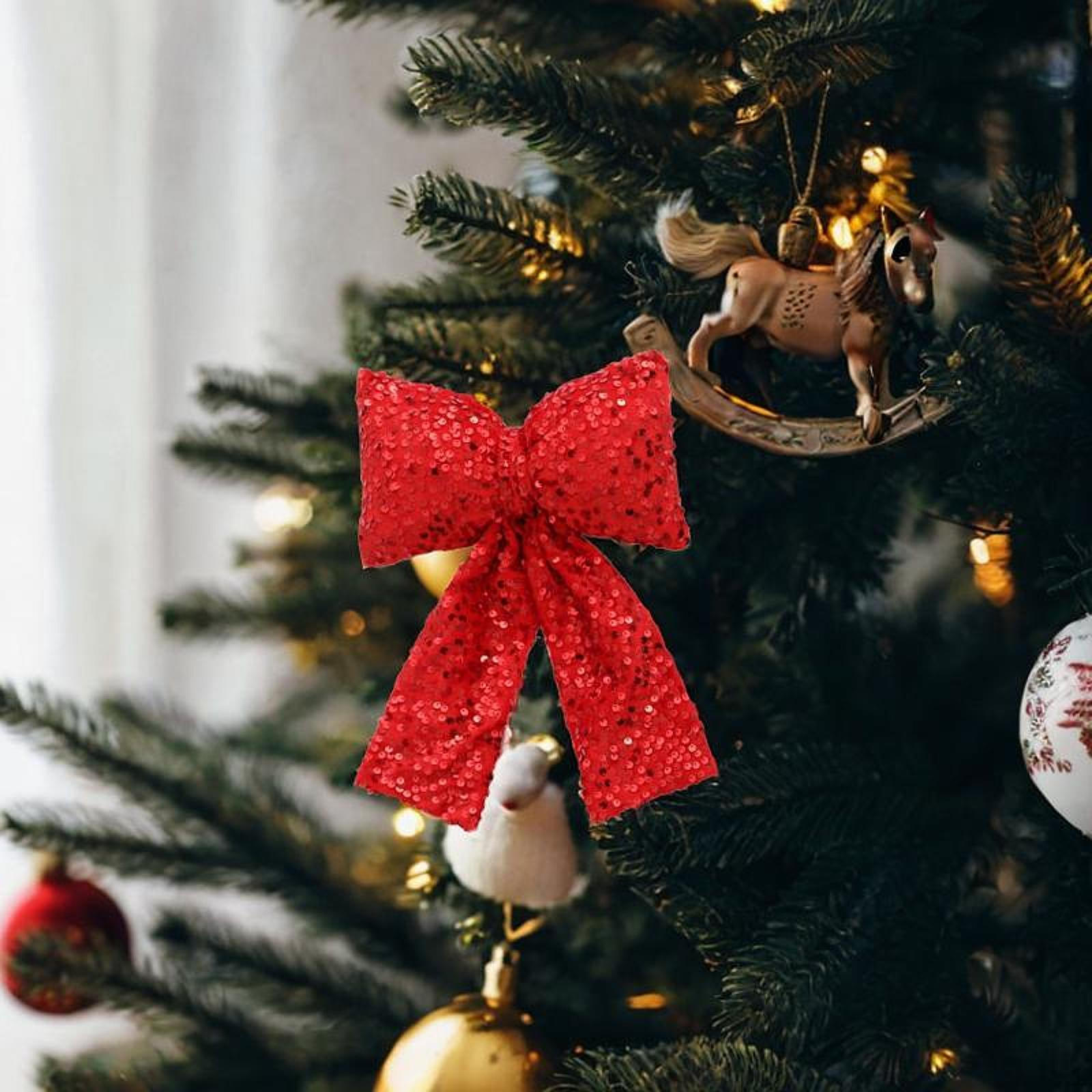 

Bow Christmas Tree Decoration Glittering Wreath Xmas Decor for Wedding Living Room червоний