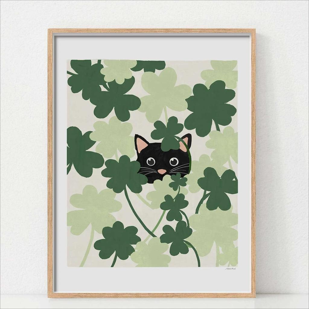 Cute Cat Print Poster Simple Cat Lines Love Sunflower Cat Wrestling Cat Cat Lover Gift Home Bedroom Living Room Office Decor