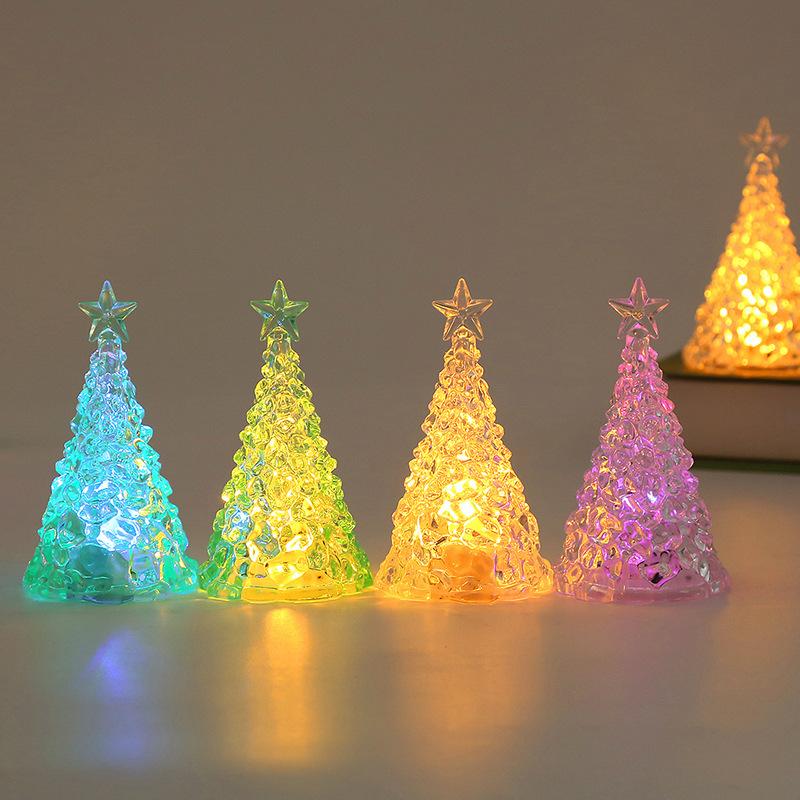 Mini Christmas Tree Night Light Transparent Acrylic Luminous Desktop Decor Small Gift Home Decoration