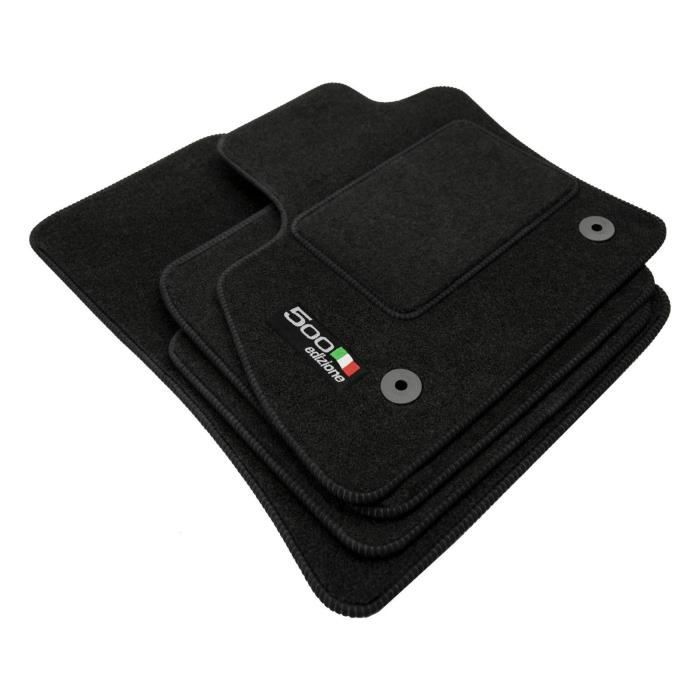 Tapis De Sol - Logo - Fiat 500L - Velours Noir - 4 Pièces - Ajustement Précis