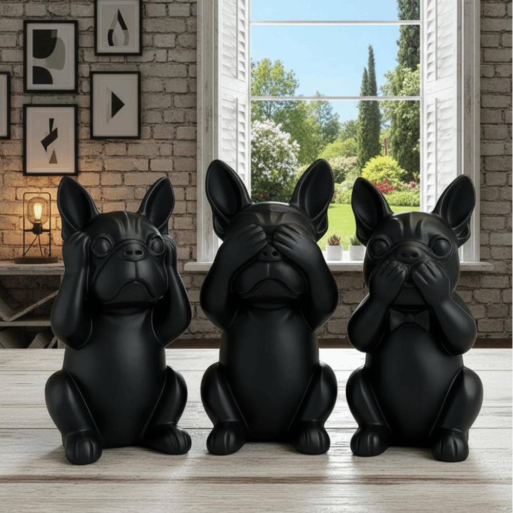 3pcs Animal Crafts French Bulldog Statue Decorations Dog Ornaments Desktop Decoration